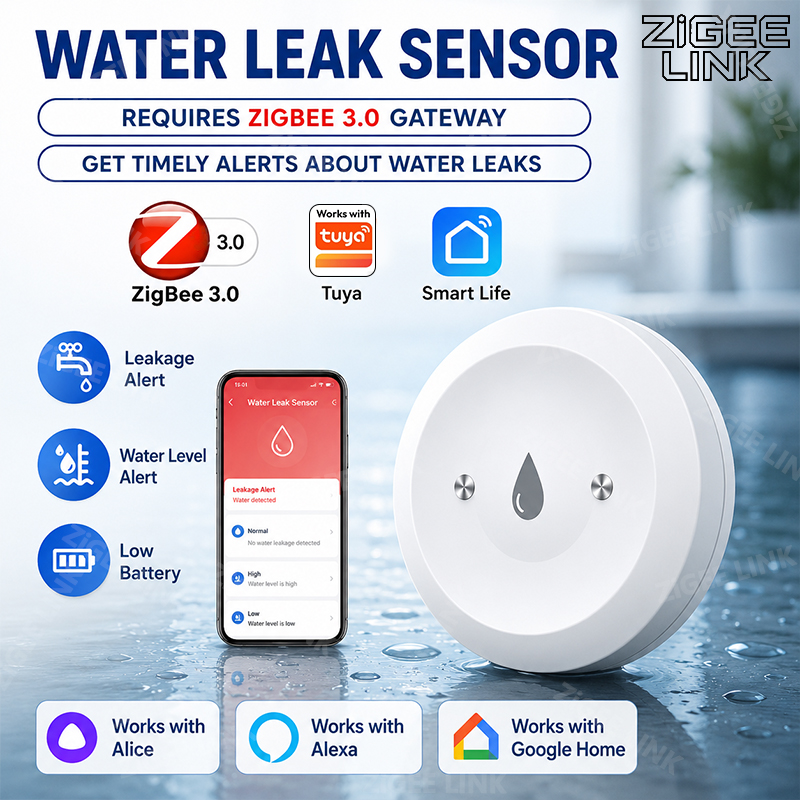 Smart Home Green - Sensore Intelligente Zigbee per Perdite d'Acqua,