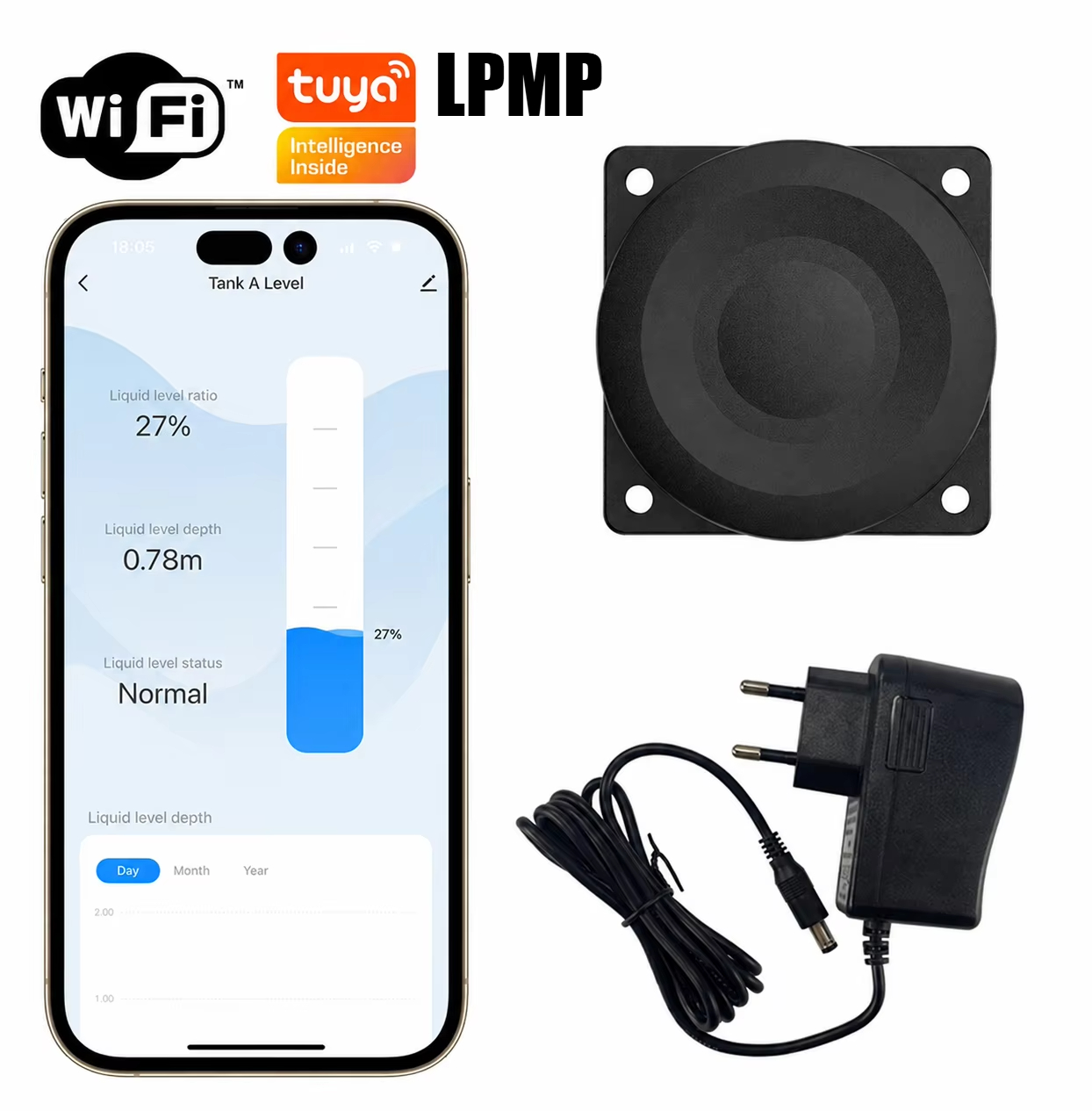 Smart Home Tuya Ultrasonic Water Tank Level Monitor System - WALE Tuya Smart WiFi Misuratore di