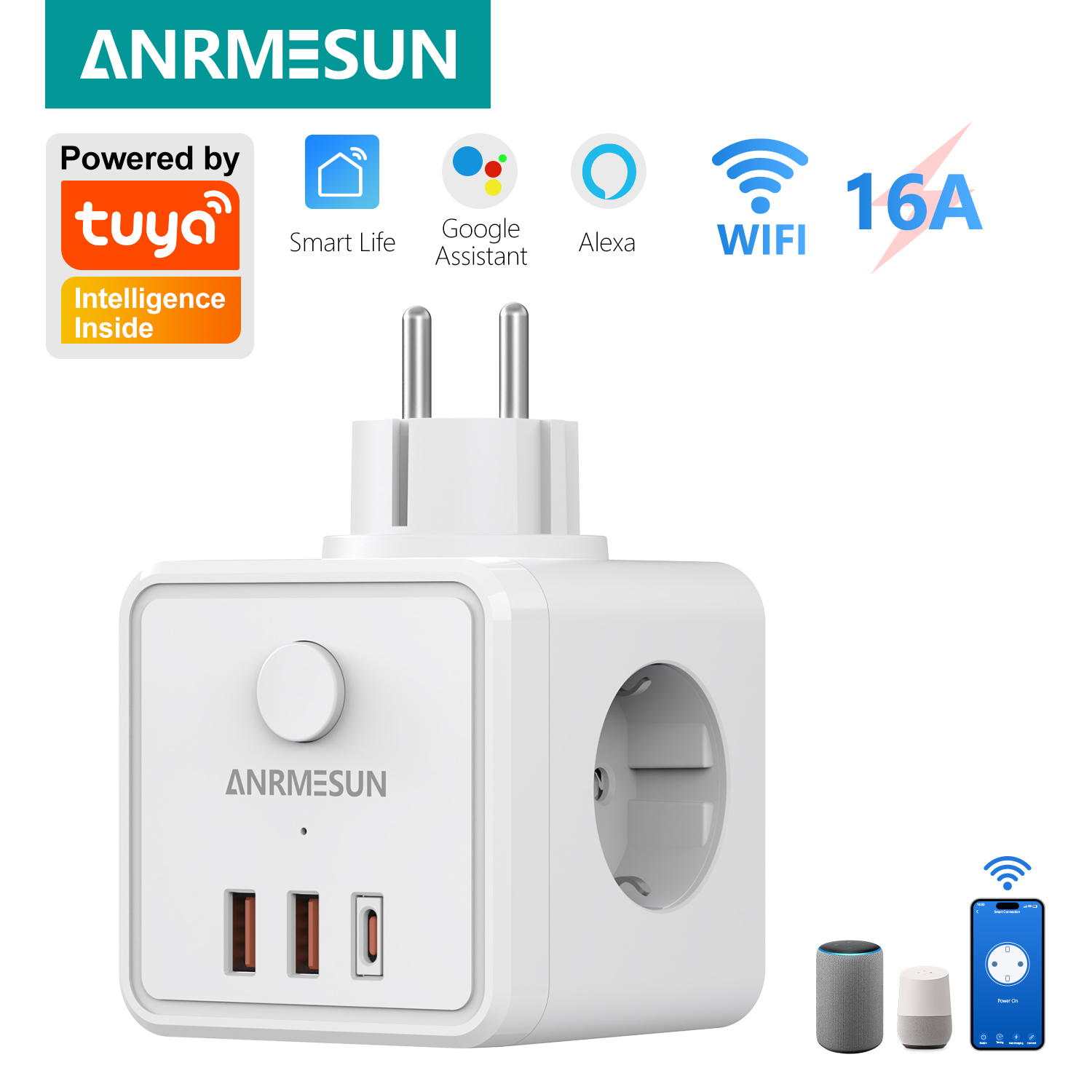 Smart Home Or Smart Home - Presa EU con 3 Uscite, 2
